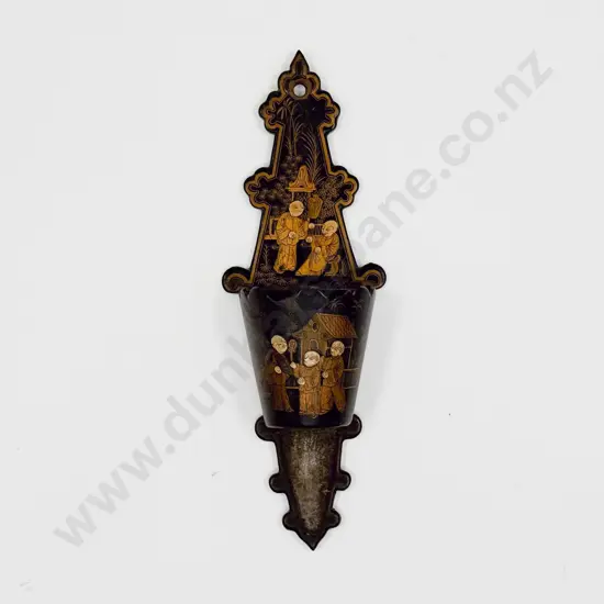Victorian Chinoiserie Lacquered Papier Mache Wall Pocket