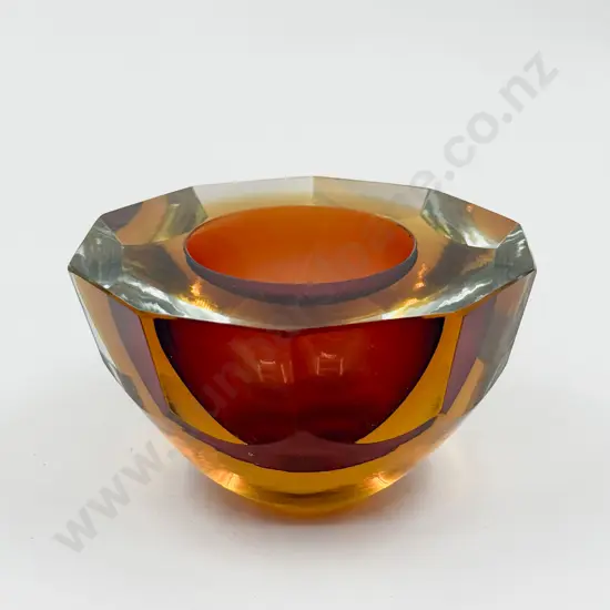 C1960's Murano Glass Mandruzzato Sommerso Diamond Faceted Bowl