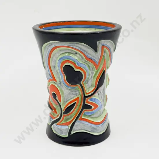 Clarice Cliff Bizarre Sgraffito Stepped Relief Handpainted Vase