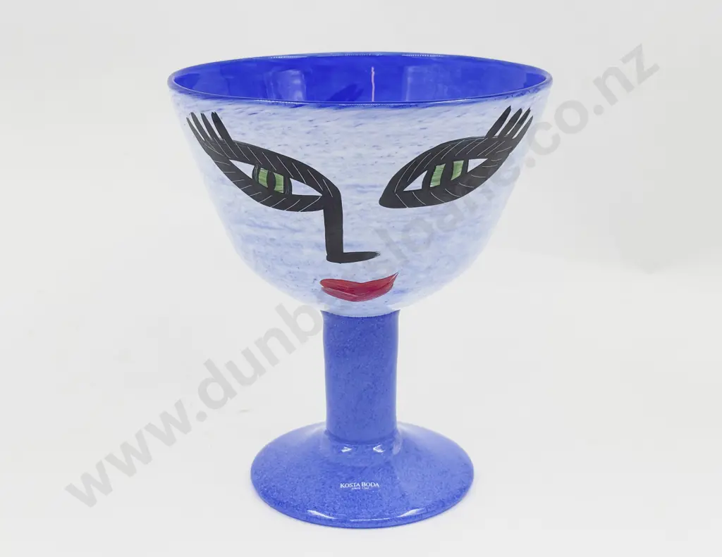 Kosta Boda Sweden Ulrica Hydman Vallien Blue Glass Open Minds Goblet Image 1++