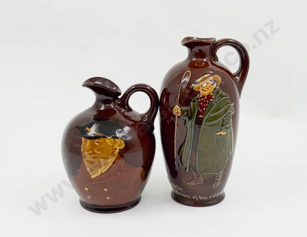 Two Royal Doulton for Dewar's Whisky Decanters The Huntsman and Tony Weller No Stoppers Image 1++