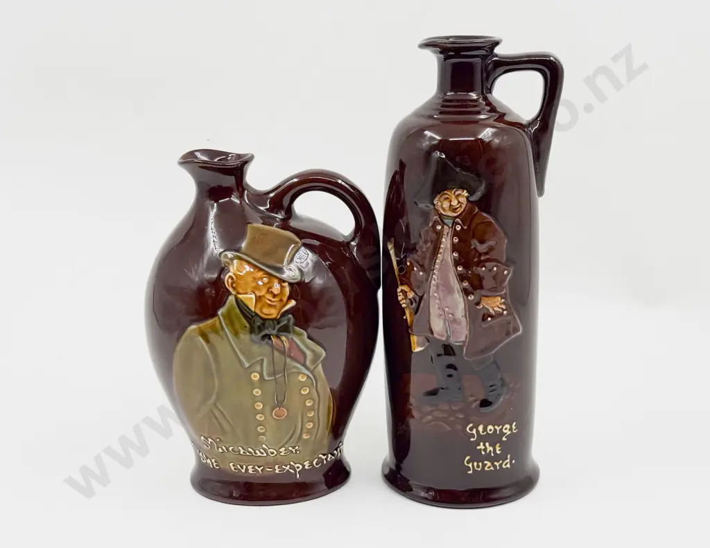Two Royal Doulton for Dewar's Whisky Decanters George The Guard and Micawber No Stoppers Image 1++