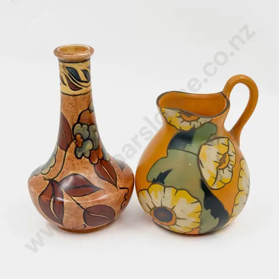 Art Deco Chameleon Ware Hand-Painted Specimen Vase & Other