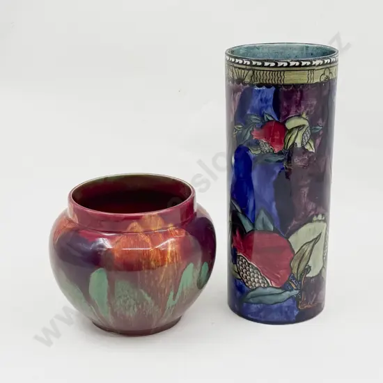 Art Deco Empire Ware Rose Vase and Rubens Ware Pomegranate Pattern Brush Vase