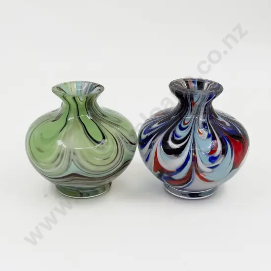Pair Murano Encased Swirling Glass Specimen Pots