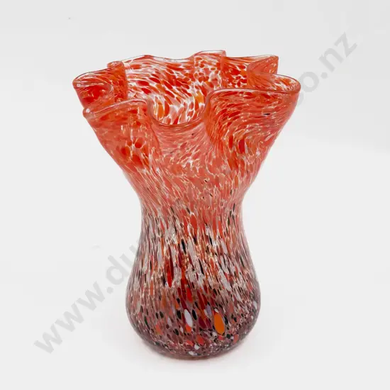 Art Deco Czech Speckled Glass Fluted Rim Vase