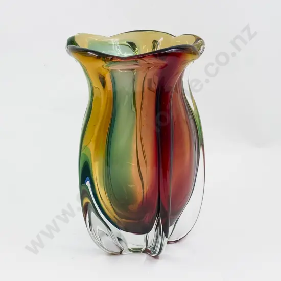 Mid C20th Murano Heavy Lobed Encased Vase