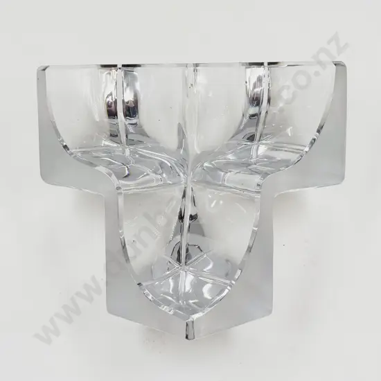 Daum France Three Section Cubist Clear & Frosted Crystal Vide Poche Bowl