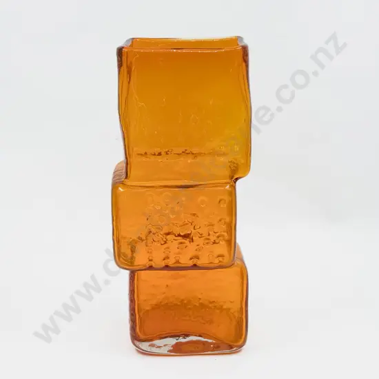 Whitefriars 'Drunken Bricklayer' 9672 Pattern Geoffrey Baxter Design Tangerine Textured Vase