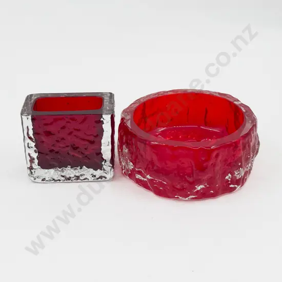 Whitefriars Ruby and Amethyst Bark Textured Dish and Vase