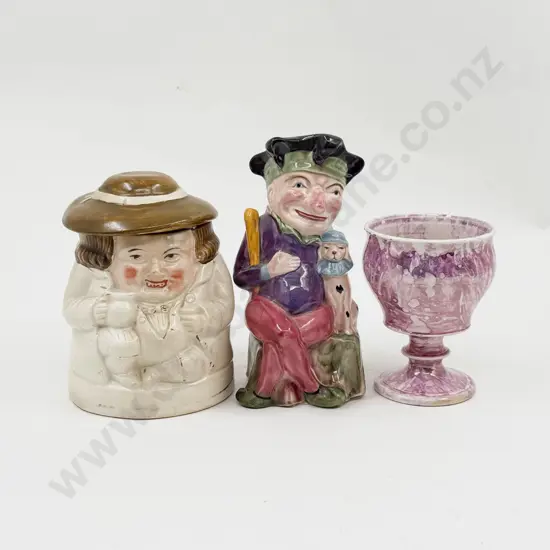 Early C19th English Covered Toby Jar Lustre Goblet & Melba Ware Punch