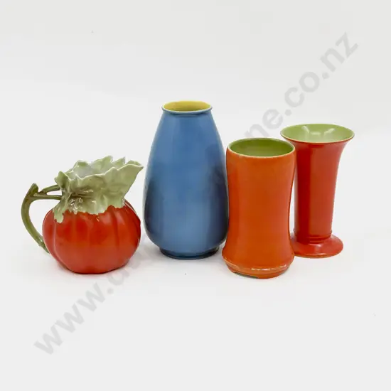 Royal Bayreuth Plain Glazed Three Vases & Tomato Moulded Jug
