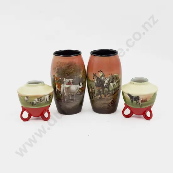 Pair Royal Bayreuth Printed Posy Pots & Pair Tunstall Vases