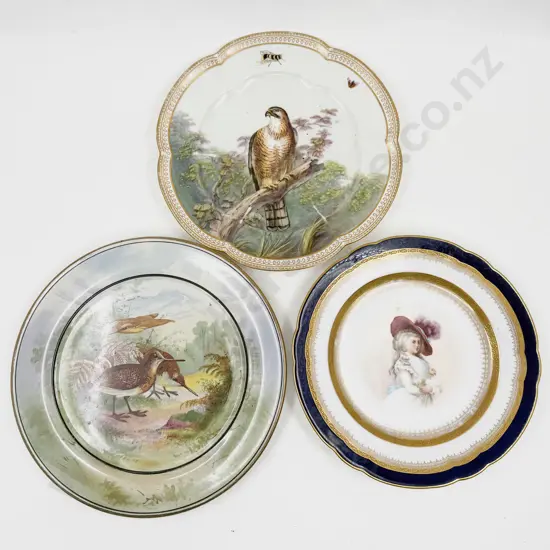 C19th Hand Painted Portrait Plate & Two Ornithological Plates
