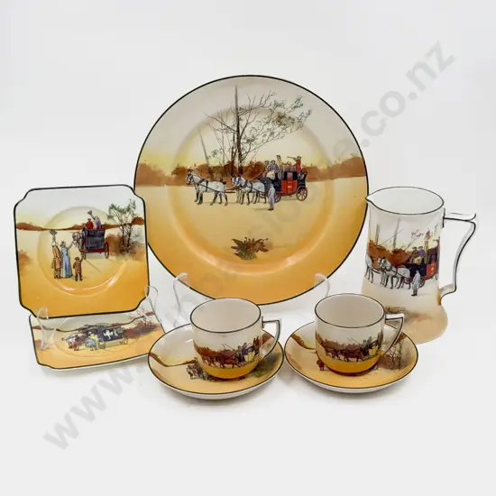 Royal Doulton Coaching Scene Head Rack Plate Two Cup Saucer Plates & Jug