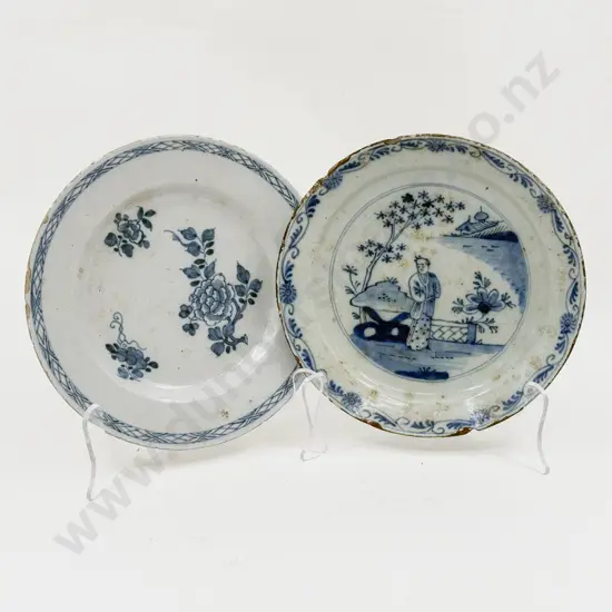 Two Early C19th Underglaze Blue & White Plates (faults)