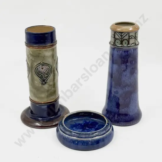 Two Royal Doulton Stoneware Art Nouveau Period Vases & Dish