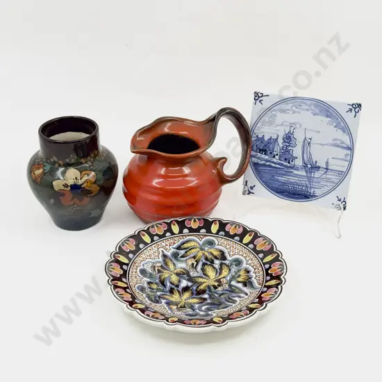 Mixed Lot Dutch Dish Jug Tile & Gouda Type Vase