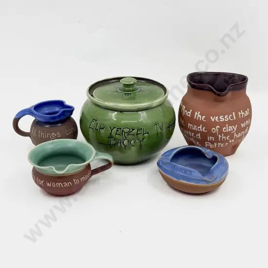 Brannum Pottery & Other  Five Various Pieces of Motto Ware