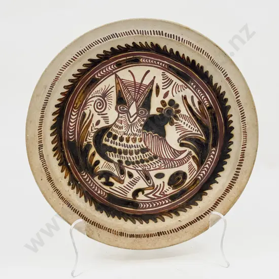 Unidentified C20th Decorative Hand Painted Stylised Exotic Bird Platter
