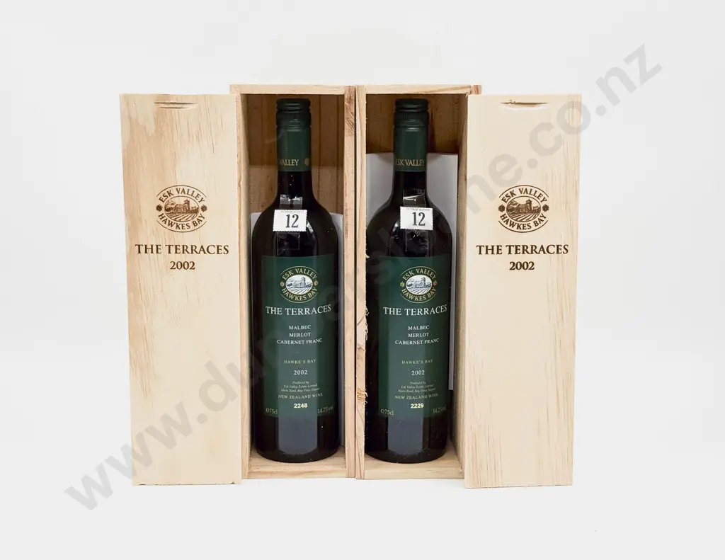 2 Bottles NZ 2002 Esk Valley The Terraces Malbec Merlot Cabernet Franc Image 1++