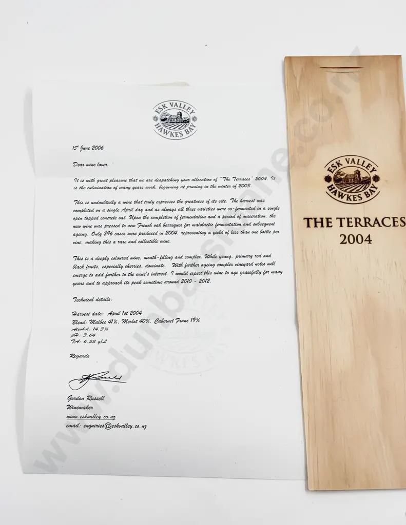 1 Bottle NZ 2004 Esk Valley The Terraces Malbec Merlot Cabernet Franc Image 1++