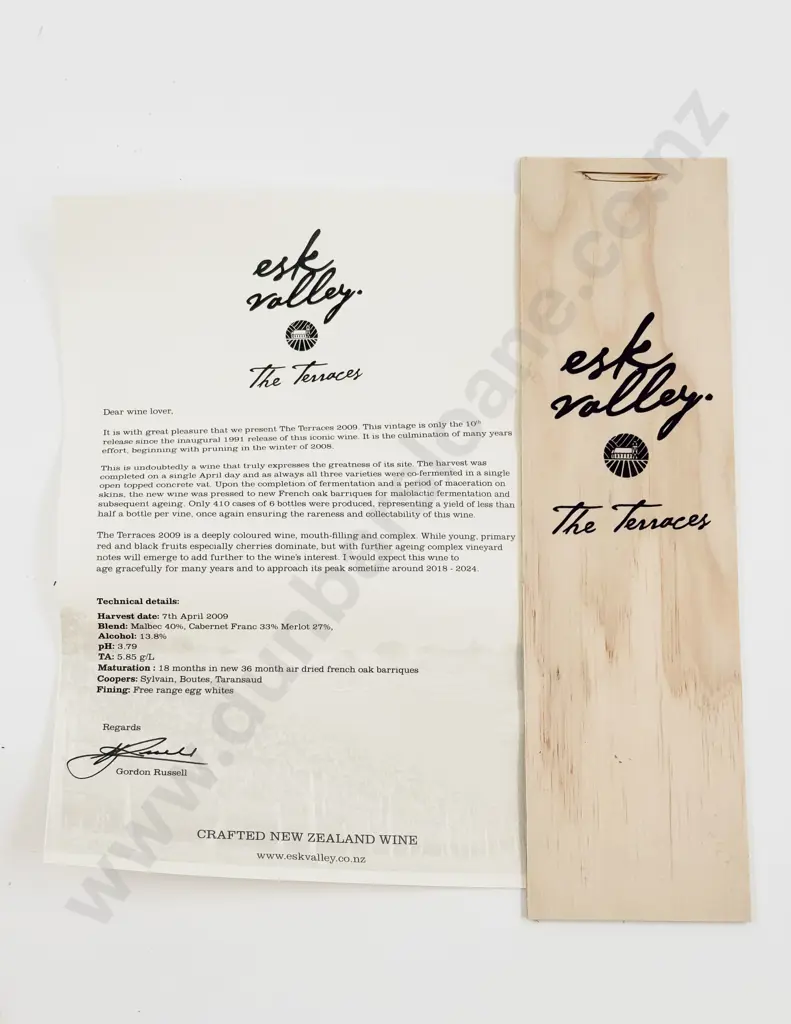 1 Bottle NZ 2009 Esk Valley The Terraces Malbec Cabernet Franc Merlot Image 1++