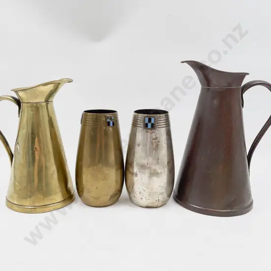 Copper Measure together with Brass Measure & Pair of WMF Vases