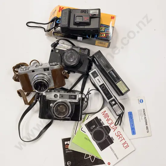 Box of Assorted Vintage Cameras & Accessories