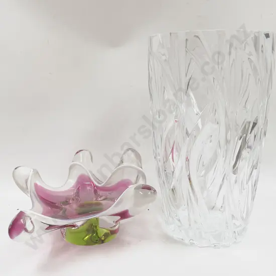 Crystal Vase together with Art Glass Dish