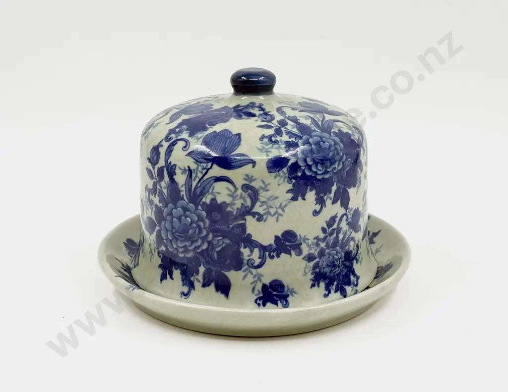 Victorian Ironstone Blue & White Cheese Dish & Cover Image 1++