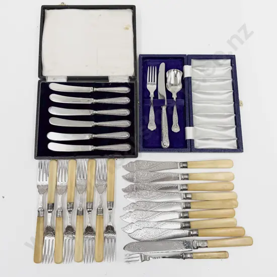 Two Case Sets of Cutlery Together with Assorted Bone Handled Cutlery