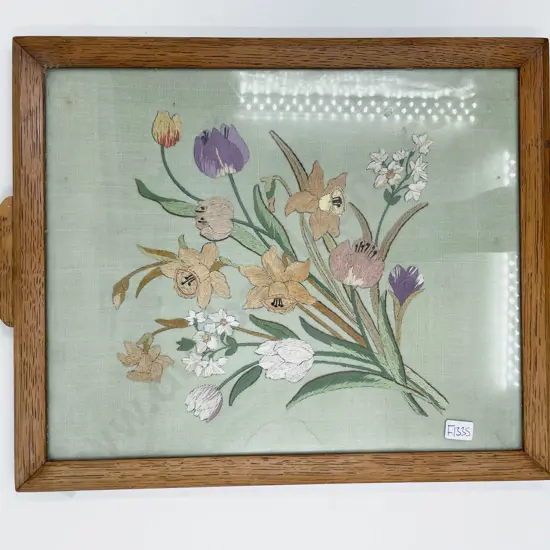 Oak Tray with Central Needlepoint Decoration