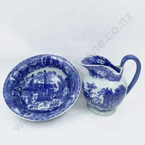 Reproduction Blue & White Wash Jug & Basin