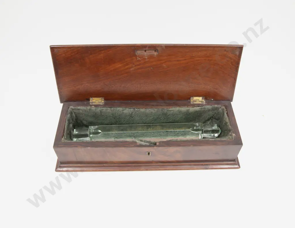 Vintage Triangular Glass Two Handled Prism In Mahogany Box Image 1++