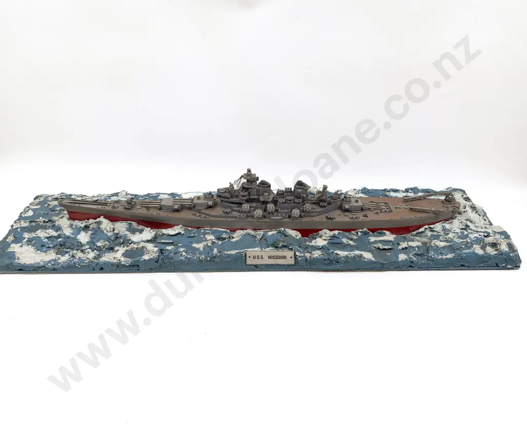 Model of Battle Ship USS Missouri plastic constructed on plaster platform 61cm length Image 1++
