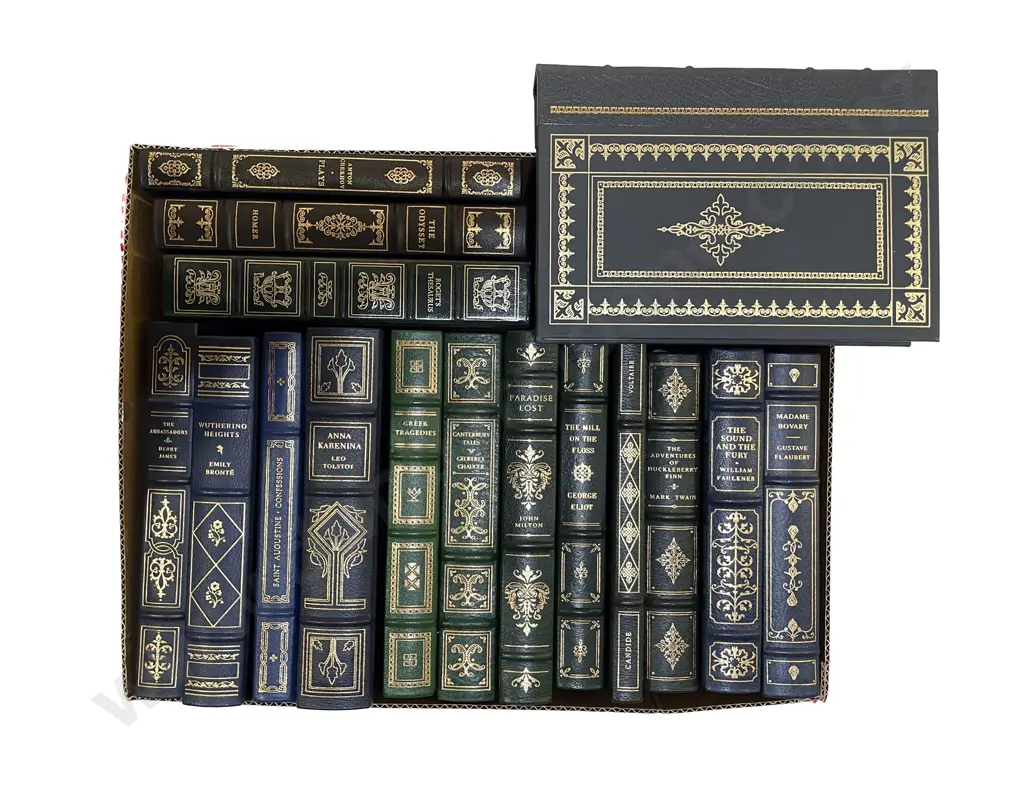 Box Quantity of Assorted Leather Bound Books Image 1++