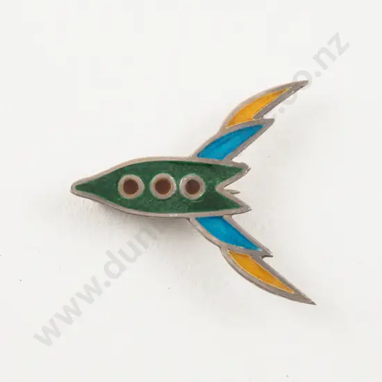 NZ Jeweller Alan Preston S/S and Enamel Rocket Brooch