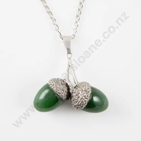 Unknown NZ Jeweller S/S and Greenstone Acorn Pendant