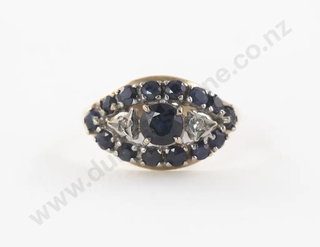 9ct 17Stone Diamond and Sapphire Marquise Cluster Ring Image 1++