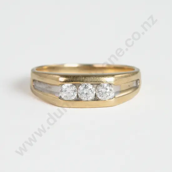 9ct Three Stone Diamond Gents Signet Ring