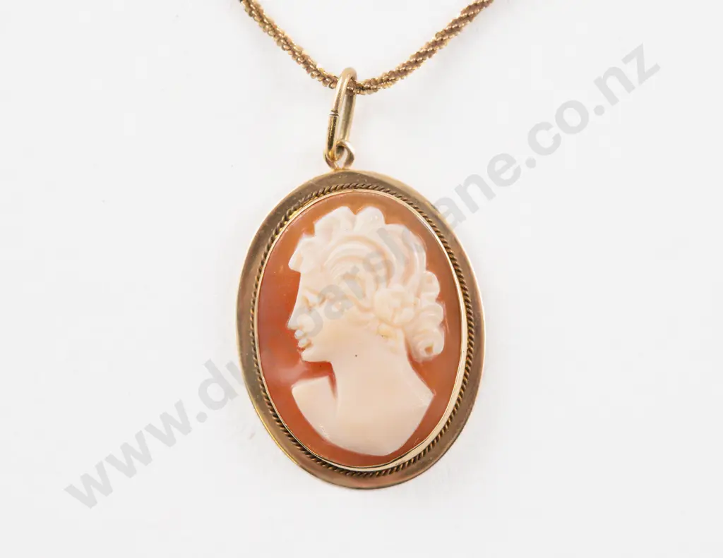 14ct Framed Classical Portrait Cameo Pendant Image 1++