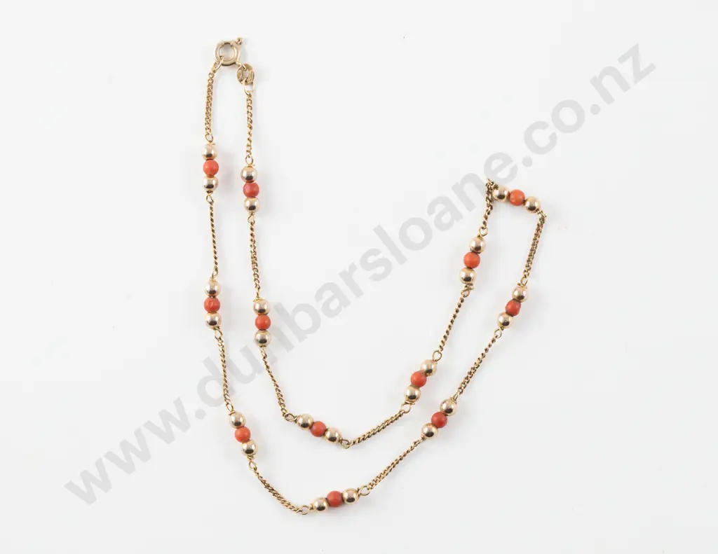 9ct Fancy Link Coral Beaded Necklace Image 1++
