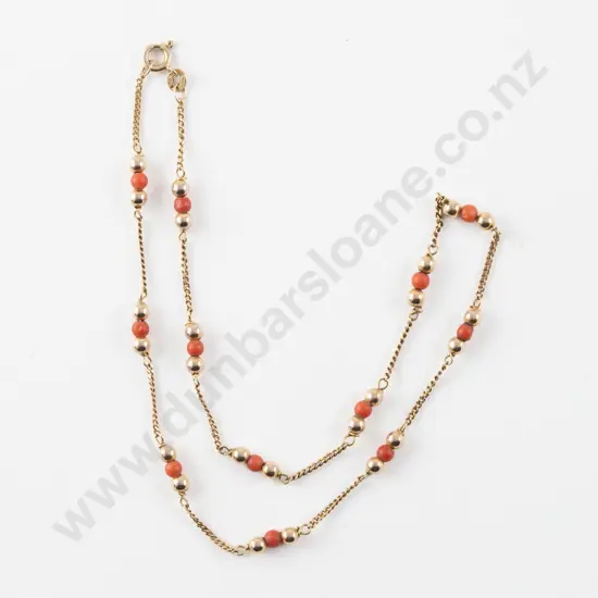 9ct Fancy Link Coral Beaded Necklace