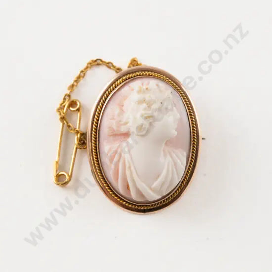 9ct Framed Classical Portrait Cameo Brooch