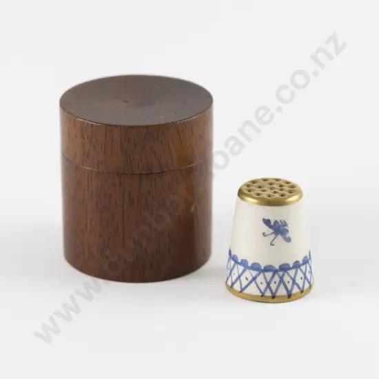 Hand Made Copy of a C1780 Georgian China Thimble in Mahogany Box Ltd Ed No920
