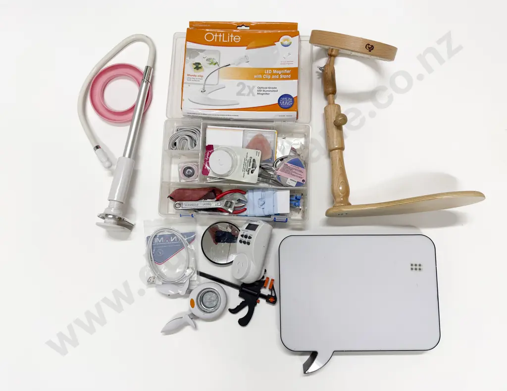 Collection of Assorted Sewing Tools Tapestry Stand Light Box and Various Image 1++