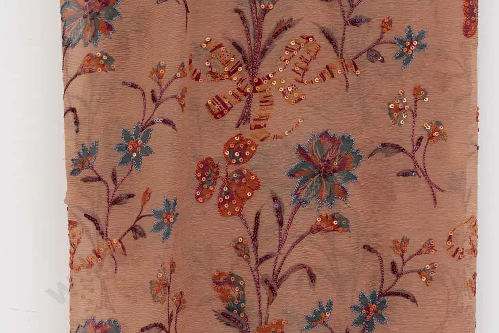 White and Embroidered Silk Fabric Image 1++