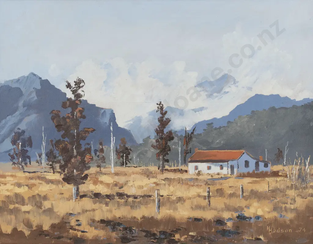 H Hudson - Landscape with Cottage - South Island Image 1++