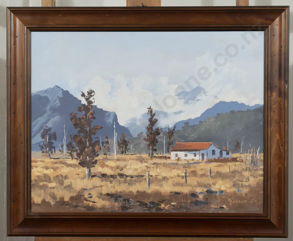 H Hudson - Landscape with Cottage - South Island Image 1++